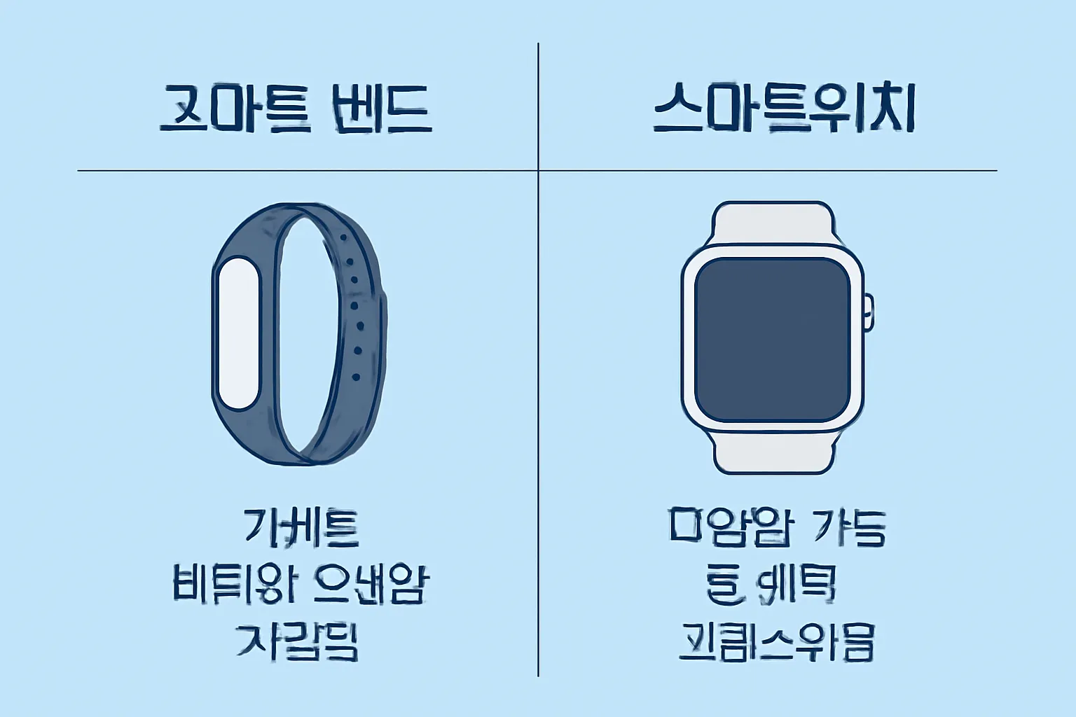 스마트밴드 스마트워치 비교 기능 배터리 화면 가벼움 고급스러움